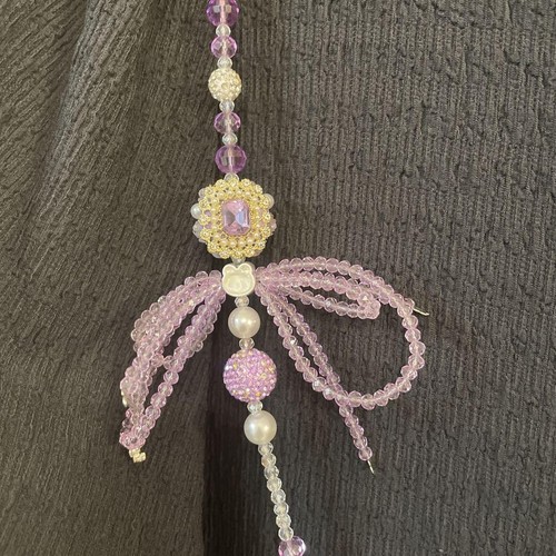 Beaded Smartphone Shoulder Strap Purple Crystal Decorative Charm Handmade 120cm - 第 9/9 張圖片