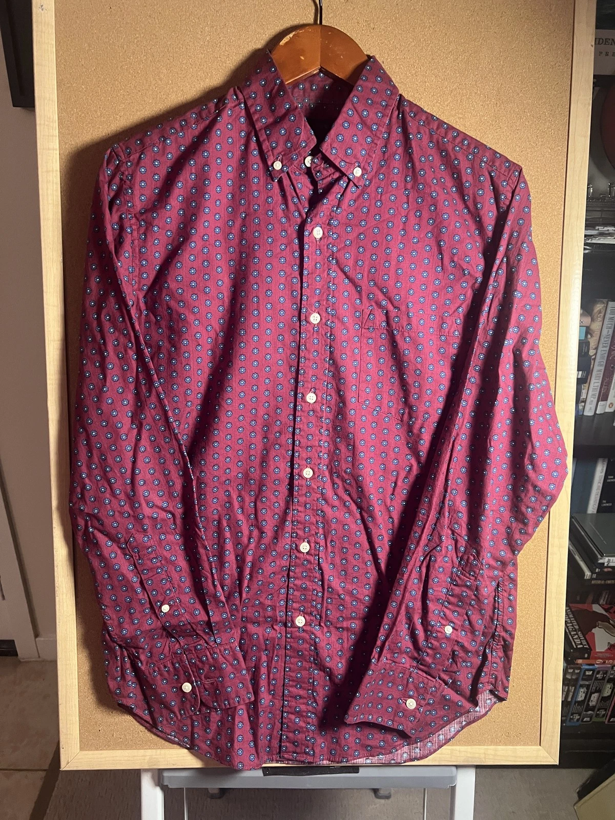 J.Crew Maroon Floral Print Casual Shirt Mens Small Cotton