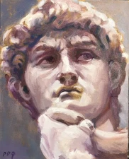 Figurative Retro David Head Portrait Realistic PDQ Artist Original Oil Painting