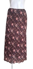 Vintage Floral Midi Skirt Womens 10 Brown Dark Cottage Forest Core Sheer Lined