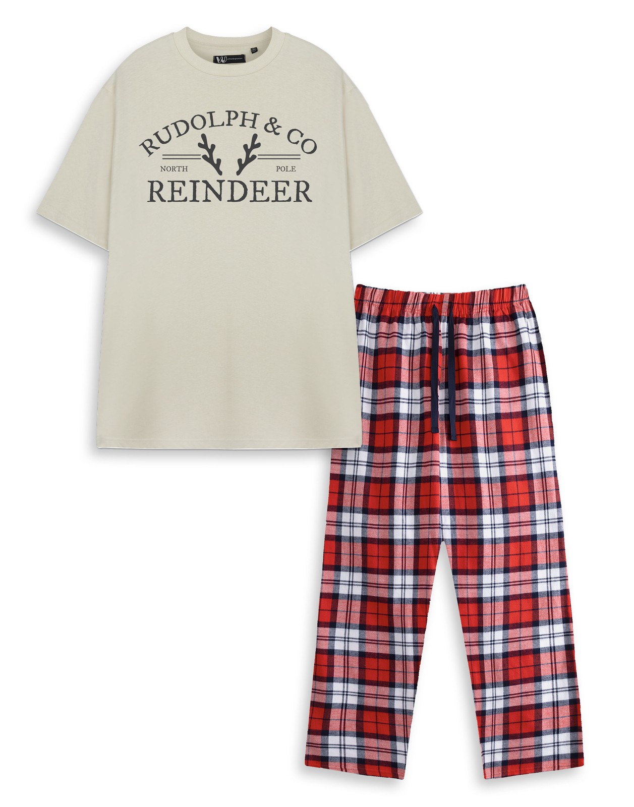 Show Me The Merch Beige Rudolf - Co Kurzärmeliges Pyjama-Set mit langem Bein Uni