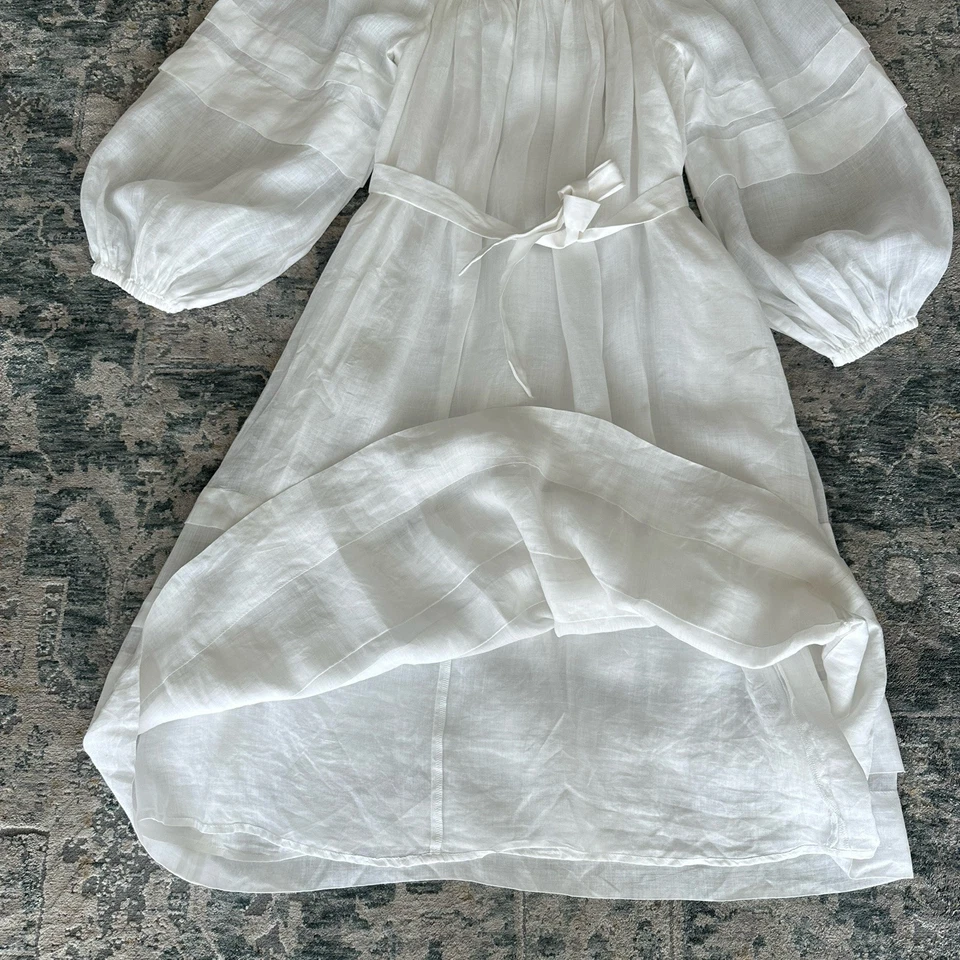 Vestido Banana Republic Pequeño Blanco Pradera Cottage Ramie Manga Abullonada Femenino Foto 3 de 4