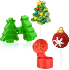 Christmas Cake Pop Mold Set, 3D Printed with Sticks, Tree & Ball Shapes