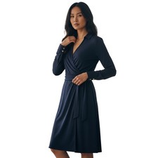 Vince Camuto Navy Blue Collared Faux Wrap Dress 12 Tie Belt Preppy Wedding Guest