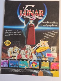 VINTAGE 1995 LUNAR ETERNAL BLUE 2-Piece Ad Set - Sega CD - Working Designs, RARE