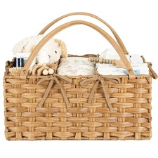 Diaper Caddy Organizer, Hand Rattan Nursery Storage Basket for Baby Essential...