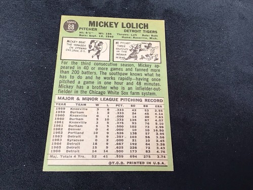 1967 Topps # 88 Mickey Lolich Detroit Tigers vintage - Bild 4 von 6