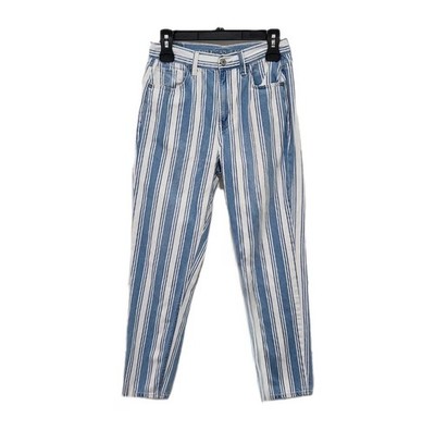 American Eagle Women's 2 Mom Jeans Striped Blue White Regular High Rise