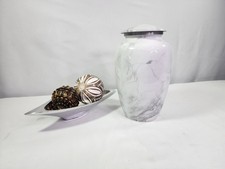 Brand New Porcelain Urn with White Marble Exterior - Screw on Lid - 11 in Tall