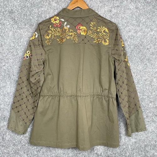 LOGO Lavish Lori Goldstein Women Boho Embroidered Jacket Size M Floral Lace Trim - Picture 3 of 7