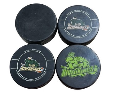 Vintage Memphis Riverkins Game Used Hockey Pucks SPHL Lot Of 4