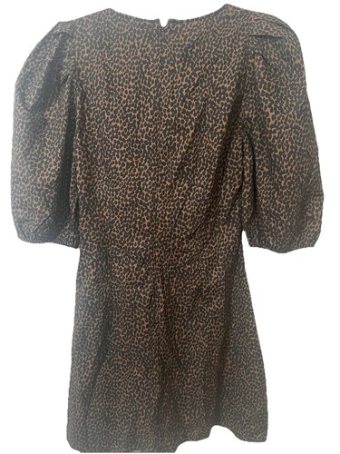 Universal Thread Women's Elbow Puff Sleeve Ruched Dress - Brown & Black Size 8 - Picture 7 of 8