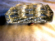 Double glass inkwell stand with pen rest. Very good condition