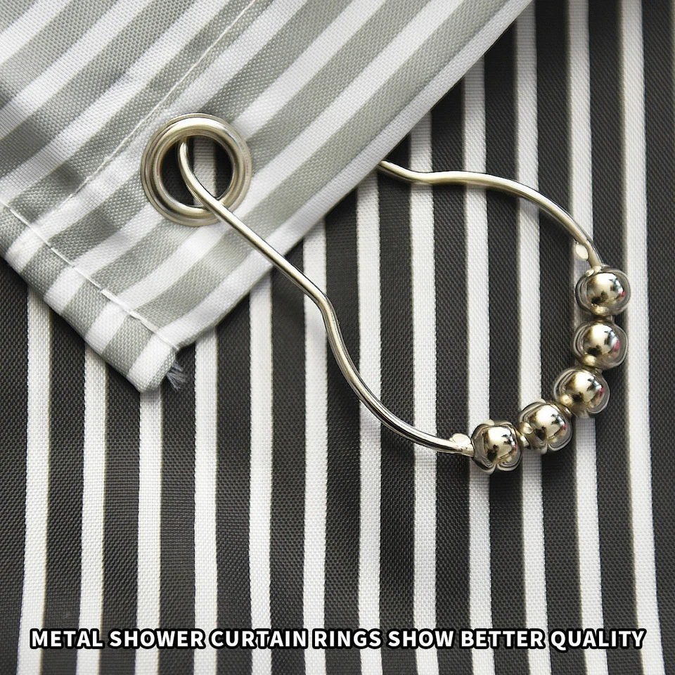 Bathroom Mens Shower Curtain Stripes Sets Rings Black White Grey,72x72 Inch  - Image 2 of 4
