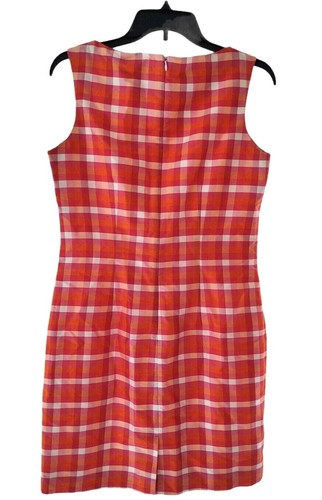 Natural Instincts Plaid Silk Sheath Dress Women's 6 Orange Pink White Sleeveless - Picture 2 of 6