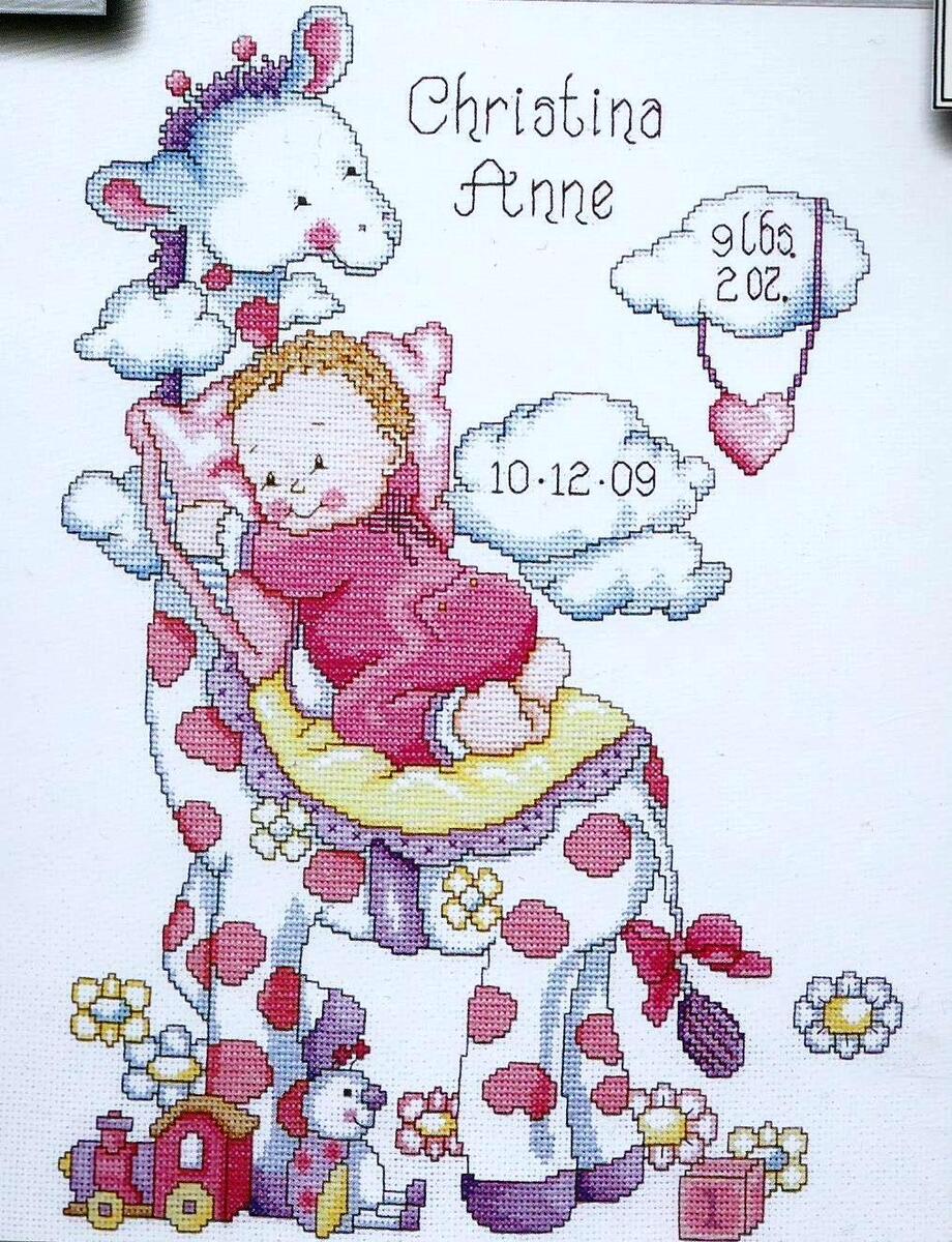 Tobin Baby Design Works Cross Stitch Kit Giraffe Baby Girl Sampler eBay