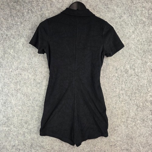 White Fox Playsuit Womens Medium Black Short Sleeve Collared Light Terry NEW - Picture 12 of 13