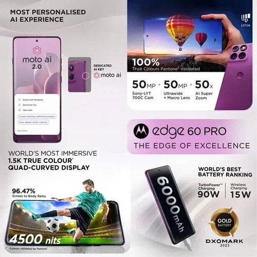 MOTOROLA Moto Edge 60 Pro 5G-Factory Unlocked-Global-8GB 256GB-Sparkling Grape - Picture 4 of 18