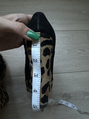 PRADA Black Suede Peep-Toe Lace Up Leopard Calf Hair Wedge Pumps Size 39.5 - Picture 10 of 12