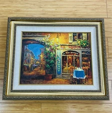 Viktor Shvaiko Au Rapin Restaurant Hand Embellished Signed Art Serigraph Canvas