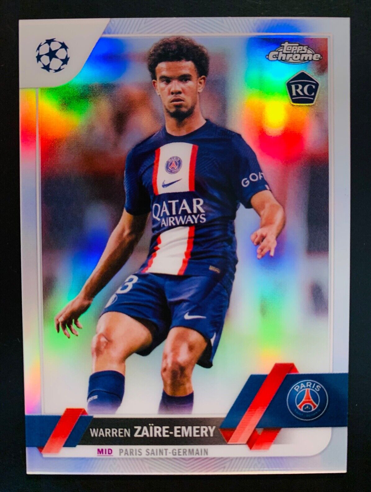 2022-23 Topps Chrome UEFA # 135 Warren Zaire-Emery PSG refractor rookie card