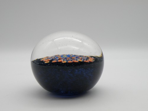 Art Glass Paperweight Millefiori Style Sphere 3.5" wide Floral Small chip Vtg - Picture 5 of 14