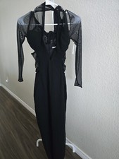 House of CB black plunged maxi dress, chiffon sleeves size XS