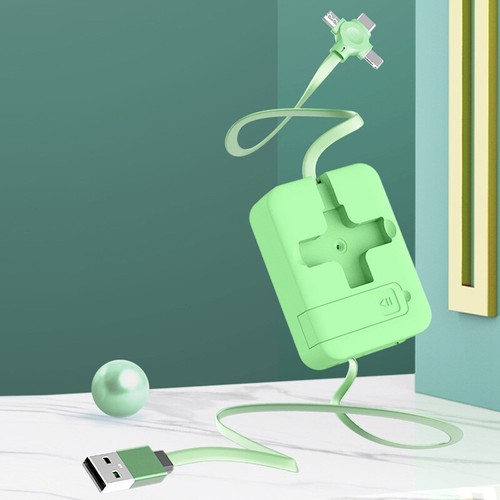 4 in 1 Retractable USB Charger Data Cable W/ Phone Stand Type C Micro USB Cab - Zdjęcie 12 z 18