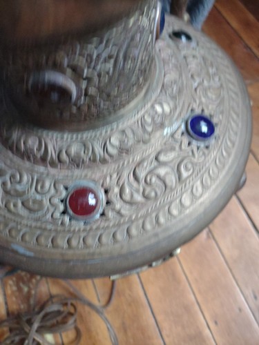 Antique Art Nouveau Brass Jeweled Table Lamp Morocco India Lion Engraved WOW! - Picture 22 of 23