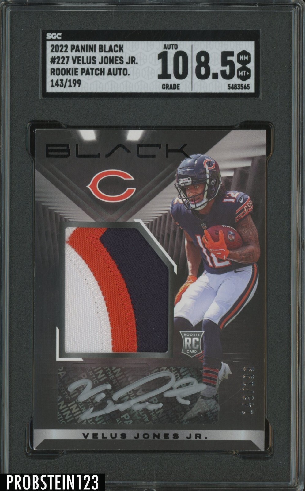 Velus Jones Jr. Panini Spectra #223 Rookie Patch Autograph-Neon Pink