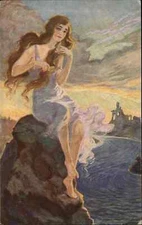 Beautiful Woman Art Nouveau Combing Brushing Hair Ethereal BLANK BACK PC Size