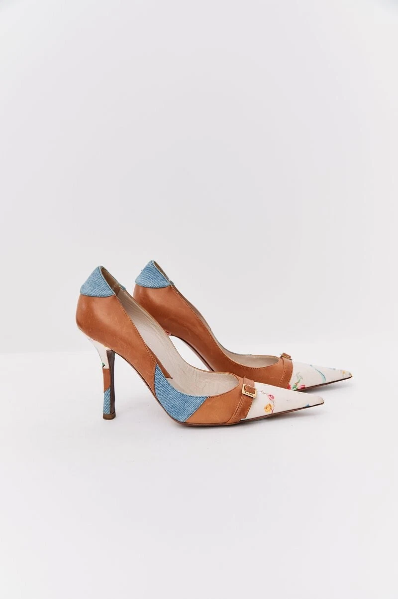Talons floraux cuir et denim Christian Dior 