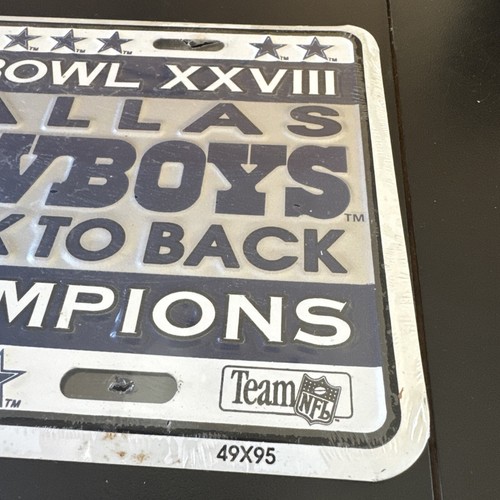 Rare 1993 NFL SUPER BOWL Dallas Cowboys Champion Metal License Plate Vintage NOS - Picture 4 of 11