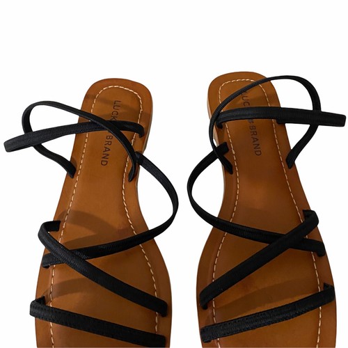 Lucky Brand Women's Bizell Elastic Bands Strappy Flat Sandals Black Size 8.5 | eBay
