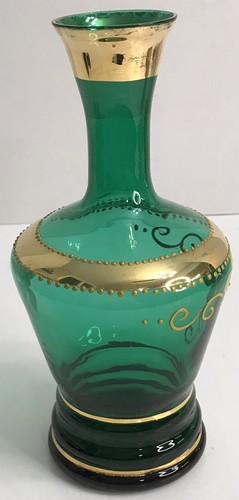 Vtg Flower Handpainted Green Gold Japan Glass Decanter Shot Set *Missing Cork* - Picture 7 of 19