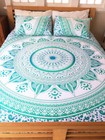 Indian Ombre Mandala Bed Covers Green Cotton Queen Bedding Sheet 2 Pillows Case