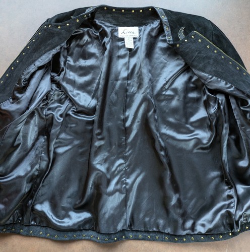 Linea By Louis Dell'Olio Sz XL Black Suede Leather Jacket Rivet Appliques - Picture 8 of 12