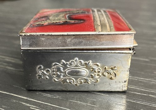 Vintage Scottie Dog Metal Jewelry Trinket Box Red And Silver Terrier Japan - Picture 5 of 7