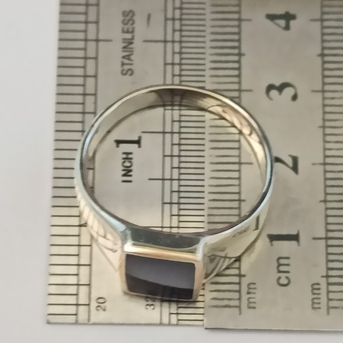Vintage Men's Ring Sterling Silver Black Onyx Retro 925 Geometric Minimalist 13 - Picture 10 of 17