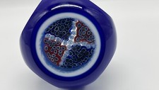 Vintage Murano Millefiori Paperweight Cobalt Blue Faceted Art Glass Italy