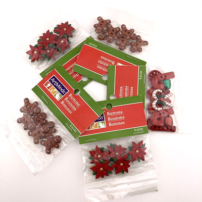 5) Packs Christmas Craft Button Poinsettia-Ginger Bread Men-Candy Canes Artminds