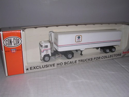 CON-COR #1027 correo de EE. UU. cabina corta blanca con remolque de caja de 40' H.O. incorporado 1/87 | Zustand: New