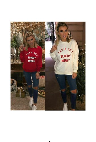 Ladies Lets Get Bloody Merry Slogan Over Size Sweatshirt Jumper Top(8-16) - Picture 1 of 4