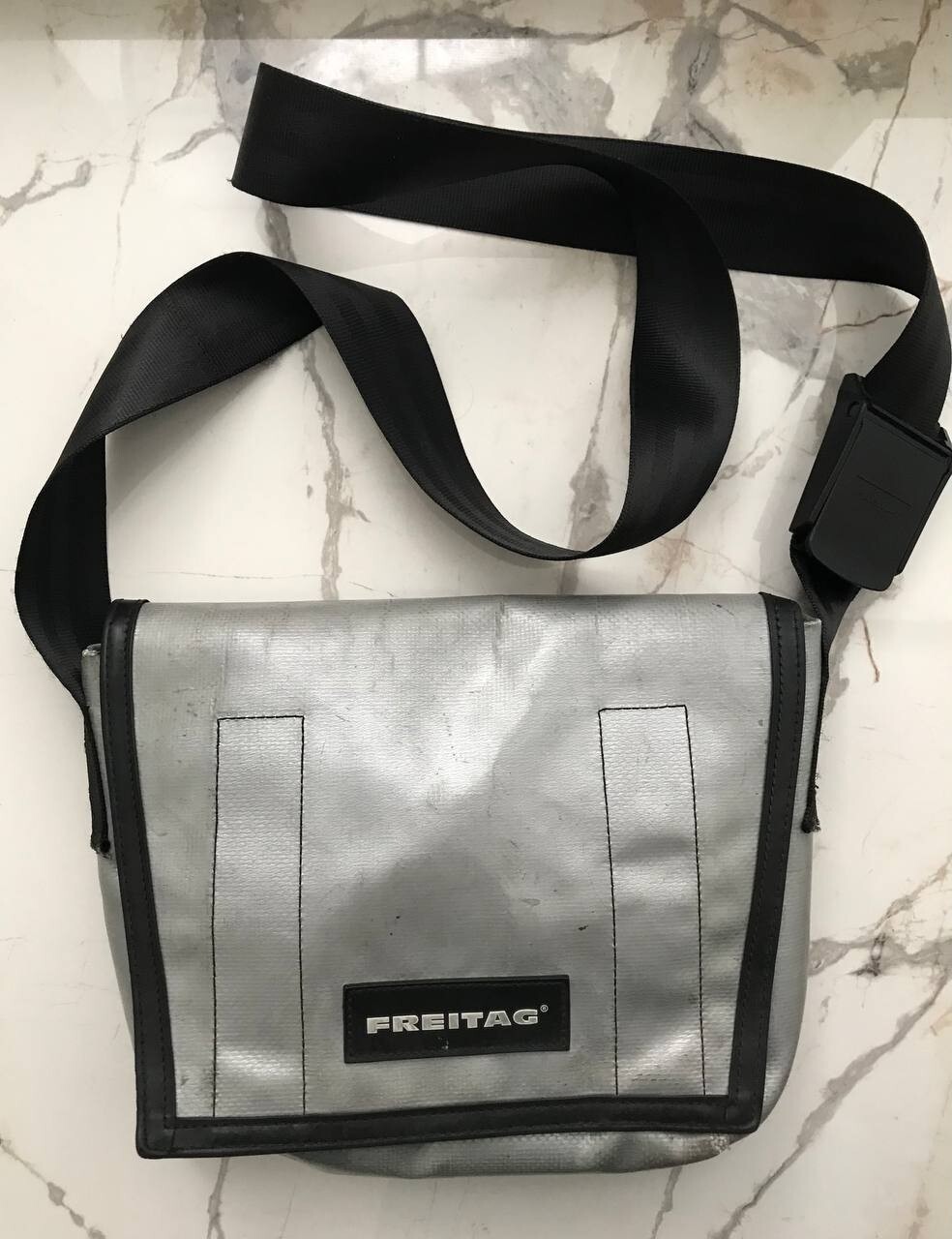 FREITAG F13 TOP CAT Silver Used PVC MESSENGER CLASSIC Size Small
