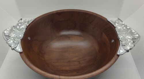 Decorative-Silver Handled Embellished-Wooden Bowl- Reba - 11 Inch Made in India