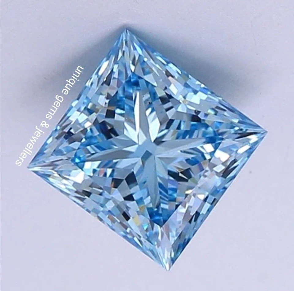 2 Ct Blue  color Diamond Loose Princess Cut VVS1 Grade Gemstone +1 gift for - Image 3 of 4