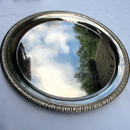 Vintage Silver Plated Serving Tray Embossed Round Gadroon Made in Hong Kong 12¼" - Picture 14 of 19