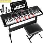 61-Key Beginner Keyboard Piano with Lighted Keys, Stand, Bench & Microphone