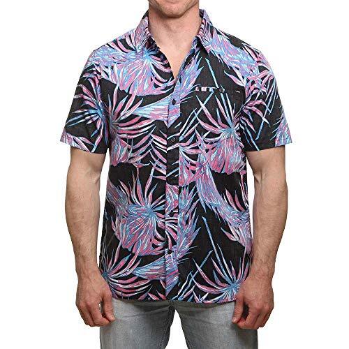Hurley Men's Koko Short Sleeve Button Up Shirt - Black/Purple - Picture 1 of 8
