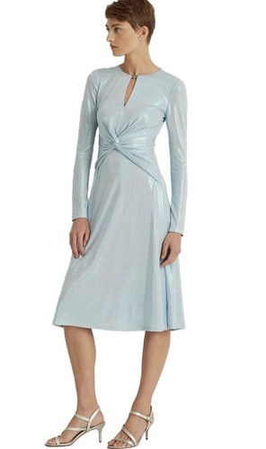 New Lauren Ralph Lauren Women’s Blue Long Sleeve Foiled Jersey Dress Blue Sz 4 - Bild 5 von 11